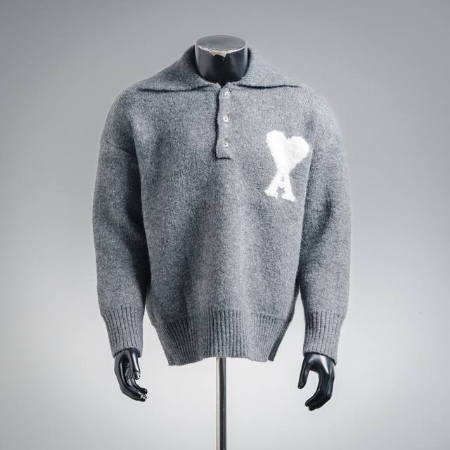 Ami 25Ss法式极简风格桃心爱心Logo翻领polo毛衣 Size:S-Xl