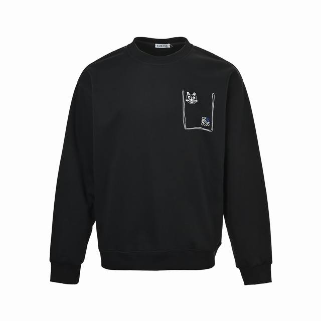 Loewe 罗意威 25Fw 假口袋小猫圆领卫衣 480G高级精梳棉面料 专柜领标 代购级白色厚板吊牌 原版吊粒 前后都是立体发泡印花 层次感很强 男女同款 情