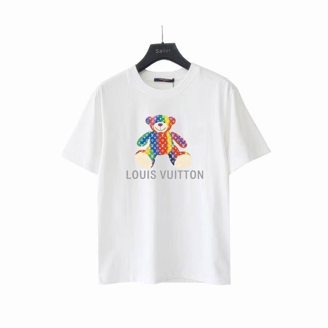 实拍细节图+尺码表 Louisvuitto 路易威登 炫彩小熊Logo印花短袖T恤 原版进口定制260克纯棉 高密度螺纹同缸染面料已洗水 宽松版型超级百搭 男女