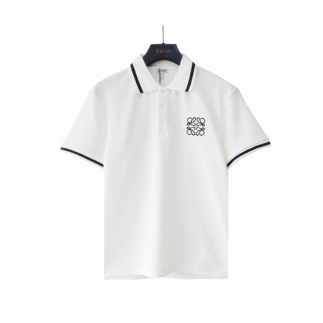 实拍细节图+尺码表 Loewe 罗意威 刺绣Logo拼色领袖polo衫 拼色扁机领进口机高密度刺绣字母Logo 男女同款 休闲polo衫 定制珠地面料 进口田岛