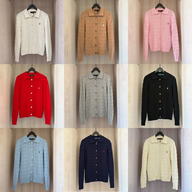 W613- Ralph Lauren拉夫劳伦十一色小标刺绣翻领长袖针织毛衣男女情侣上衣 十一种颜色 颜色：白色 黑色 藏青色 红标 藏青色 白标 杏色 灰色 粉