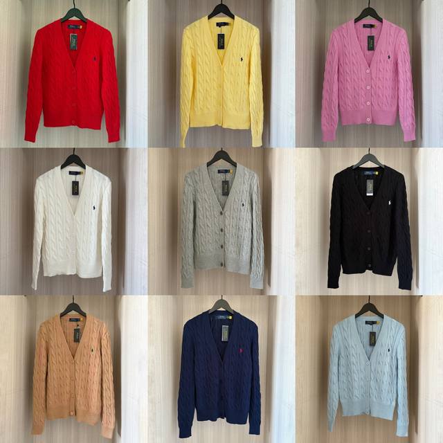 W611- Ralph Lauren拉夫劳伦十色V领开衫小标刺绣长袖纽扣套头针织毛衣男女装上衣 十种颜色 颜色：白色、黑色、藏青色 红标 、灰色、粉色、红色、卡