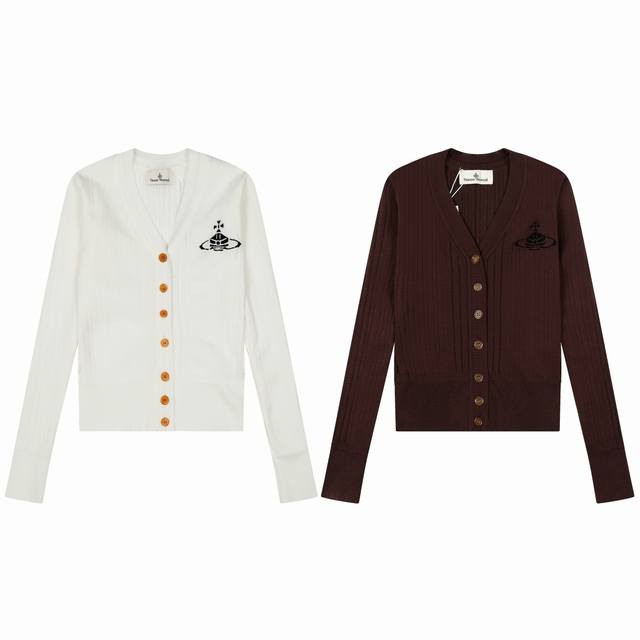 Vivienne West Wood 25早秋新款西太后经典刺绣土星提花V领羊毛针织衫长袖毛衣开衫 面料软糯有弹性 百搭修身显瘦 款号：V408 p价：p 尺码