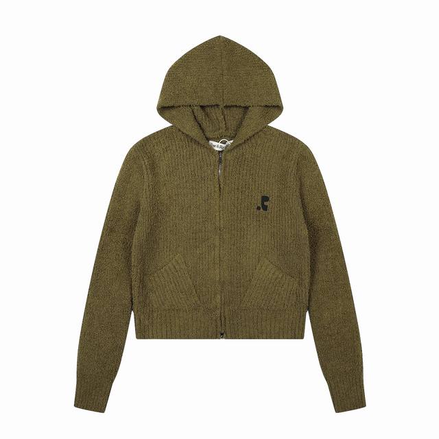 新增墨绿色 Rest&Recreation复古经典刺绣Logo软糯泰迪绒连帽拉链针织毛衣开衫 短款修身显瘦 上身百搭显瘦 全网独家最高品质 款号：5509 p价