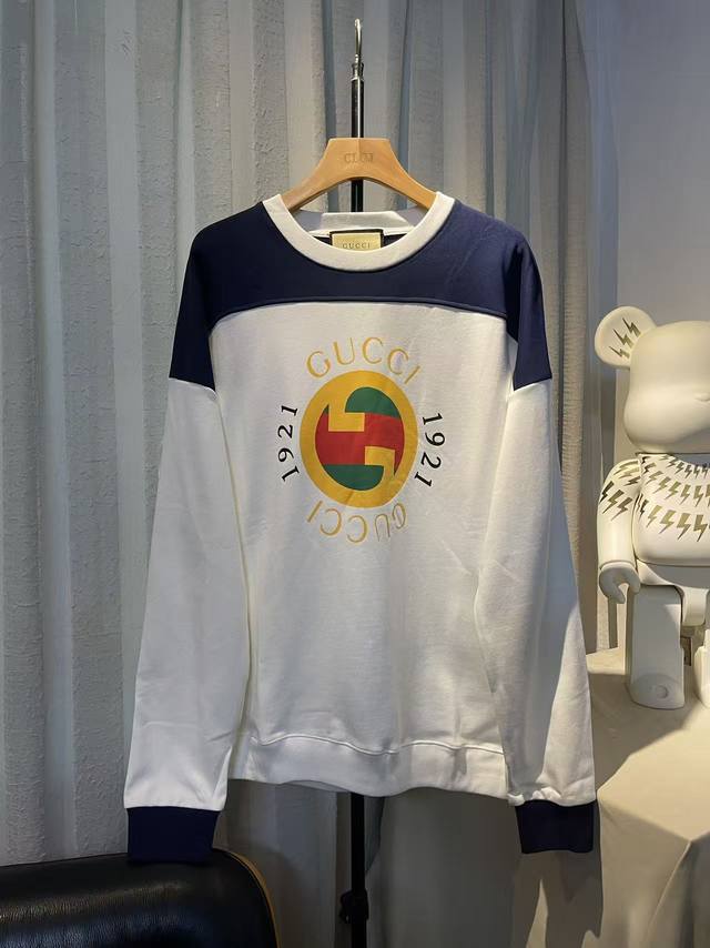 实拍图 顶级版本.官网品质 #Gucci古驰##运动##复古#Gucci25最新拼接复古运动风格卫衣，官方原版,定制32支双纱纯棉大卫衣面料，克重460G，手感