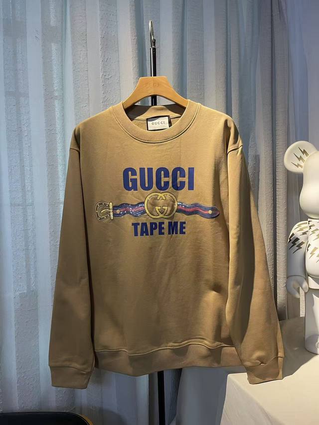 实拍图 顶级版本.官网品质 #Gucci古驰##腰带印花##亮片#Gucci25最新腰带印花Logo亮片刺绣款，官方原版,定制32支双纱纯棉大卫衣面料，克重46