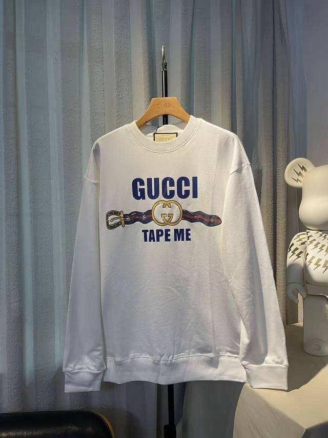 实拍图 顶级版本.官网品质 #Gucci古驰##腰带印花##亮片#Gucci25最新腰带印花Logo亮片刺绣款，官方原版,定制32支双纱纯棉大卫衣面料，克重46