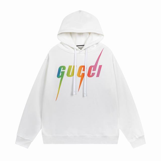 细节图 顶级版本.官网品质 #Gucci古驰##刀锋##彩虹#Gucci25最新刀锋彩虹配色印花连帽卫衣，区别市场通货，官方原版,定制32支双纱纯棉大卫衣面料，