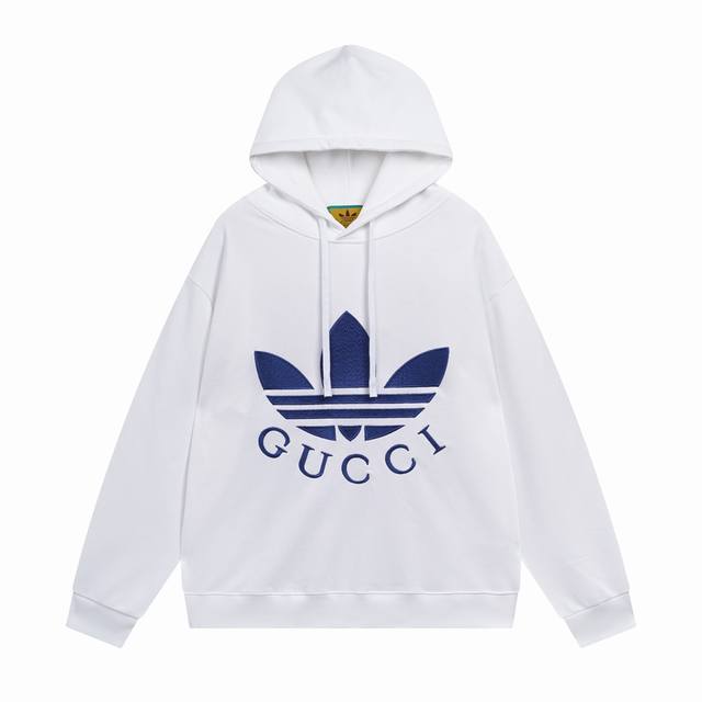 细节图 顶级版本.官网品质 #Gucci古驰##Adidas##联名刺绣#Guccixadidas经典联名连帽卫衣 巨别市场通货，官方原版,定织定染米白色460