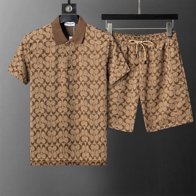 款号：A717# 2026年春夏新款男装休闲翻领短袖短裤套装，针织提花面料， 款式时尚又 帅气，面料舒适，做工严谨 ，走线工整。上身效果好 码数 M-3Xl 卡