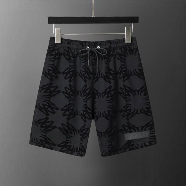 款号：A918# Amiri 26年春夏新款男装满身植绒款休闲短裤 M-3Xl 黑色