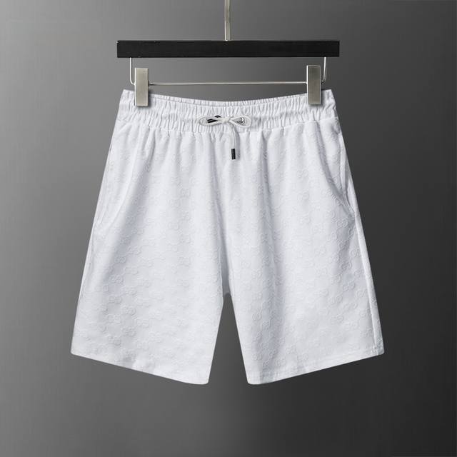 款号：A913# Gu*Cci 26年春夏新款男装满身植绒款休闲短裤 M-3Xl 白色