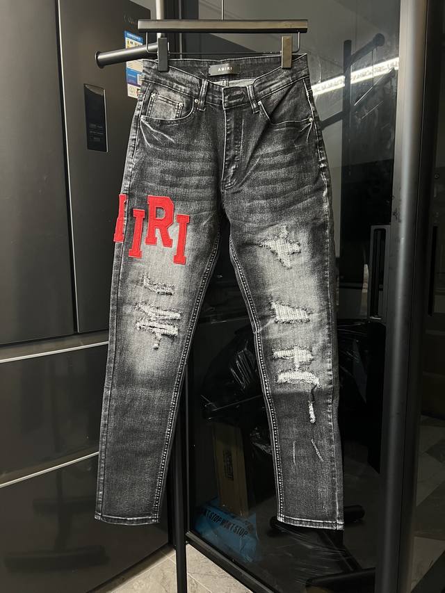 隔天 Amiri Mx1 25Ss 膝盖刀割破洞拼皮水洗牛仔裤 黑色 Size：28 30 32 34 S-Xl对应 详细尺码可查图9