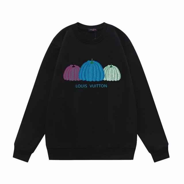 Lv Fw25 秋冬圆领卫衣系列 -1V 草间弥生三个南瓜卫衣圆领 采用420G全棉双股大毛圈面料同缸定染。不缩水不退色，手感舒服，质感超强背面黄色反标点缀，全