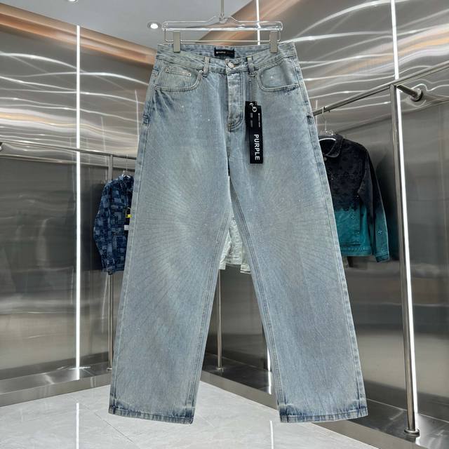 purple Brand 重工烫钻工艺工装街头潮流宽松直筒牛仔裤 颜色 蓝色 码数 30 32 34 36 38