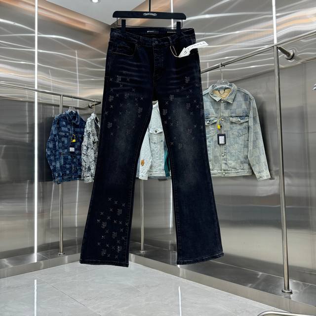 purple Brand 重工烫钻工艺街头潮流风格微喇叭弹力牛仔裤 颜色 黑色 码数 30 32 34 36 38