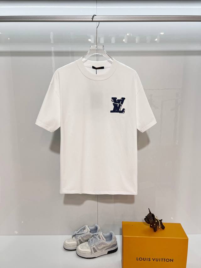 D］ Louis Vuitton 路易威登 Lv 驴家 2026新款 定制牛仔布拼接 进口机刺绣字母Logo 男女同款 短袖T恤 定制320克重100％双纱纯棉