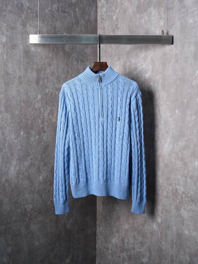 实物挂拍 Ralph Lauren 拉夫劳伦 小马刺绣绞花编结拉链针织衫 现货 S M L Xl 定织全棉绞纹厚织毛料 纹理细腻 舒适贴肤 以冰川雾蓝为主色调