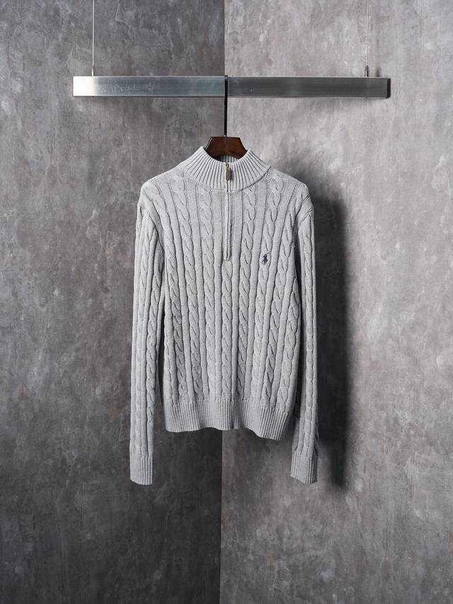 实物挂拍 Ralph Lauren 拉夫劳伦 小马刺绣绞花编结拉链针织衫 现货 S M L Xl 定织全棉绞纹厚织毛料 纹理细腻 舒适贴肤 以高级岩灰为主色调