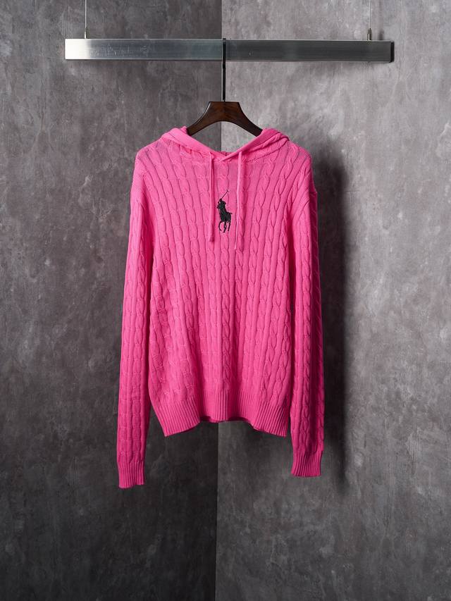 实物挂拍 Ralph Lauren 拉夫劳伦 小马刺绣连帽绞花毛衣 现货 S M L Xl 定织绒感羊毛麻花呢 轻暖如云 舒适贴肤 以炽焰粉红为画布 揉进一丝黑