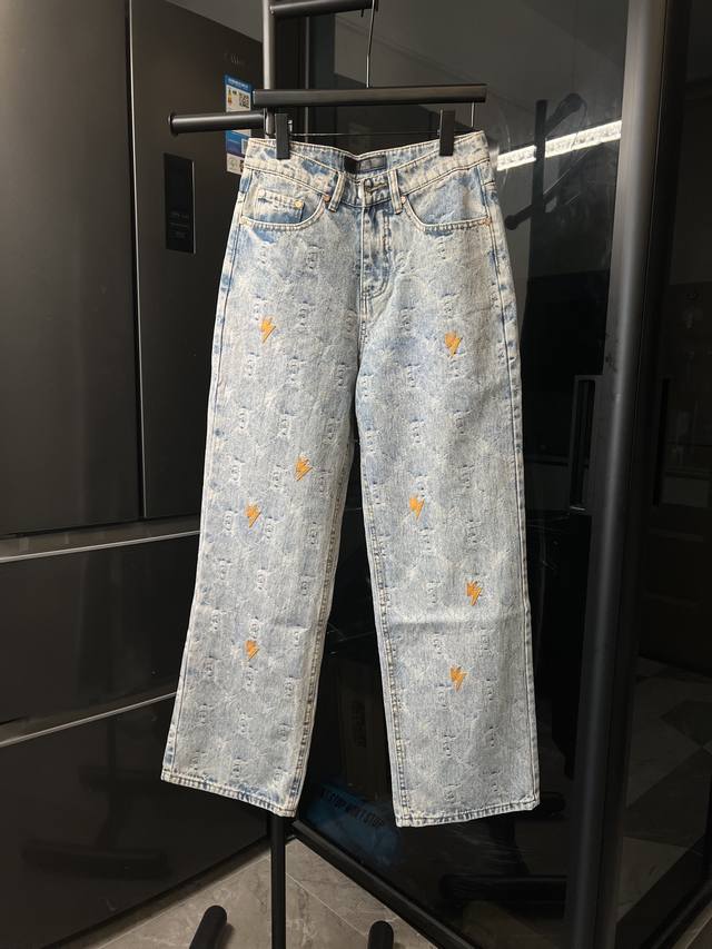 隔天 Amexnocap｜闪电提花拼皮高街风格水洗牛仔裤 蓝 Size：28 30 32 34 36 对应S-Xxl 详细尺码可查图9