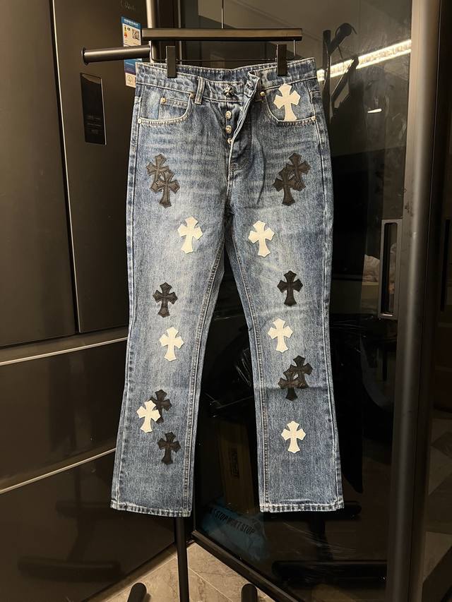 隔天 Chrome Hearts 克罗心 26Ss Ch经典竹节蓝拼黑白皮牛仔裤 蓝 Size：28 30 32 34 36 S-Xxl对应 详细尺码可查图9