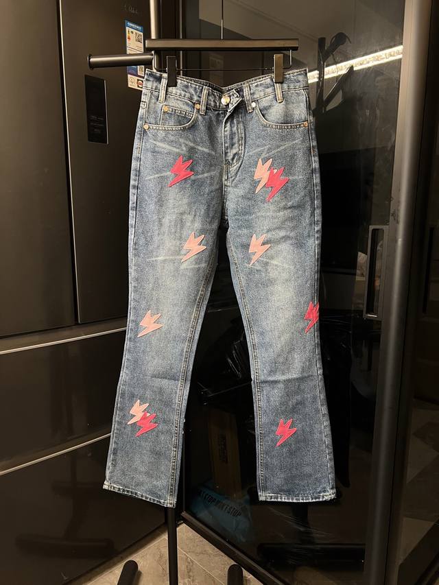 隔天 Amexnocap｜闪电限定拼粉皮高街风格水洗牛仔裤 蓝 Size：28 30 32 34 36 对应S-Xxl 详细尺码可查图9