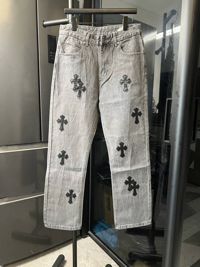 隔天 Chrome Hearts 克罗心 Ch铁灰拼黑拼皮复古牛仔裤 灰 Size：30 32 34 36 S-Xxl对应 详细尺码可查图9