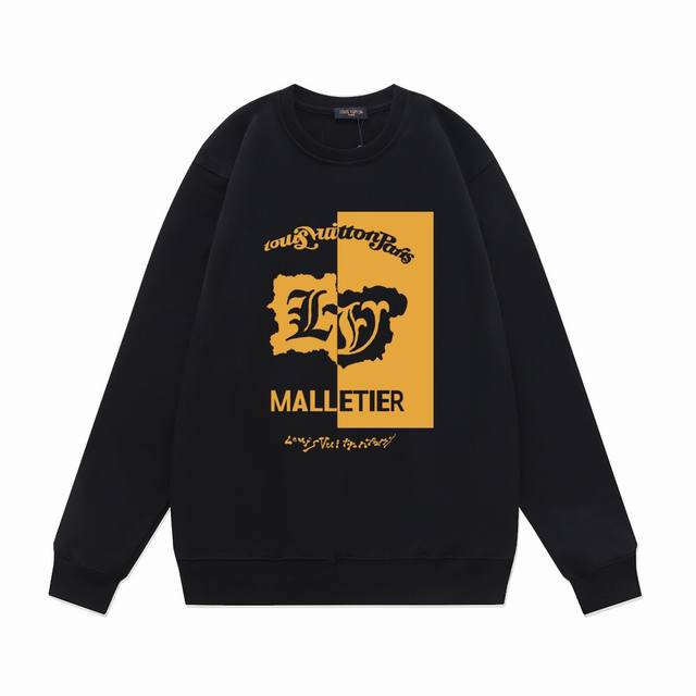 Lv Fw25 秋冬圆领印花卫衣系列 -1V Malletier Logo图案卫衣 采用380G全棉双股大毛圈面料同缸定染。不缩水不退色，手感舒服，质感超强背面