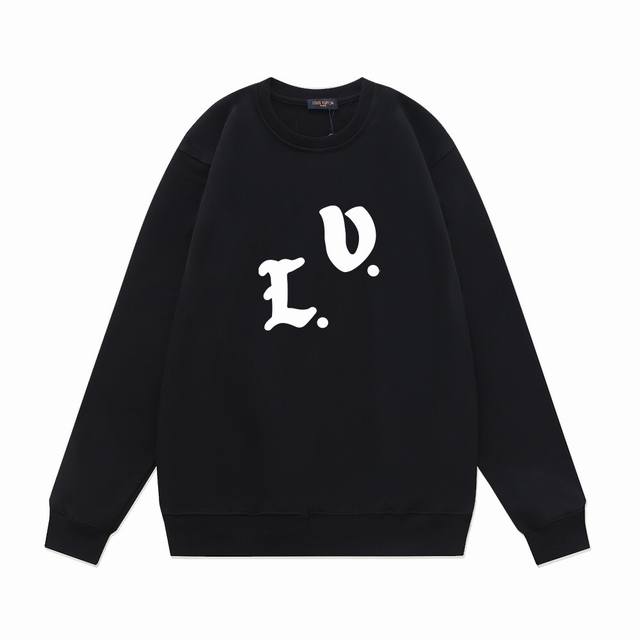 Lv Fw25 秋冬圆领印花卫衣系列 -经典1V 卡通字母Logo图案卫衣 采用380G全棉双股大毛圈面料同缸定染。不缩水不退色，手感舒服，质感超强背面黄色反标