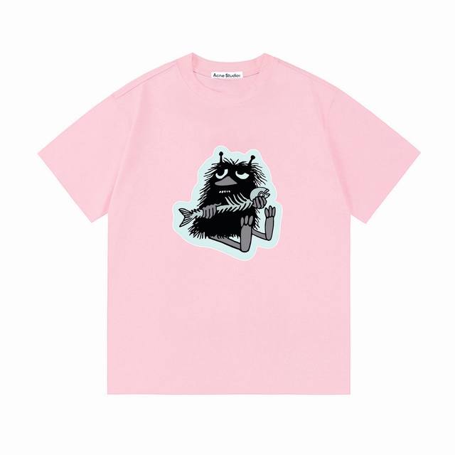 Acne Studios 联名 Moomin 限定系列 2026新款 童趣动漫印花Logo 男女同款 短袖T恤 定制300克100％双纱纯棉面料 定染32支双股