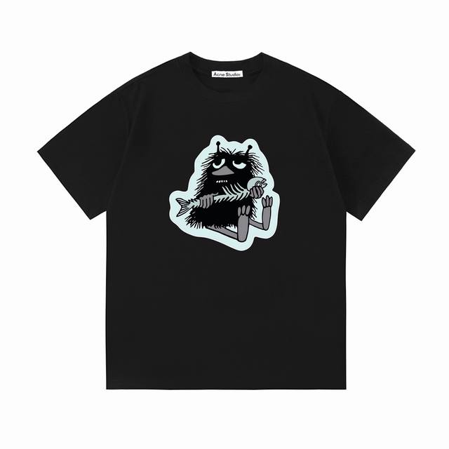 Acne Studios 联名 Moomin 限定系列 2026新款 童趣动漫印花Logo 男女同款 短袖T恤 定制300克100％双纱纯棉面料 定染32支双股