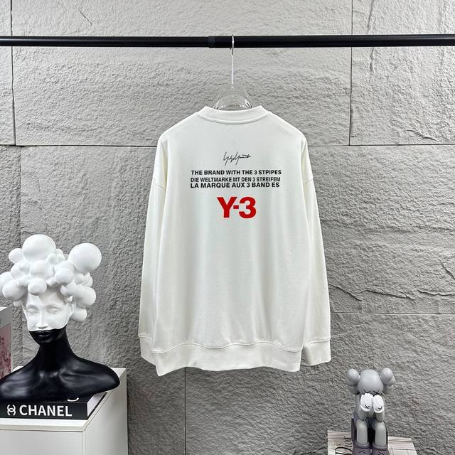 Y3*山本*耀司 2025早秋冬季新款 简约植绒工艺 定制毛圈面料 长袖圆领卫衣 男女同款 尺码： S 90-130斤 M 120-150斤 L 140-165