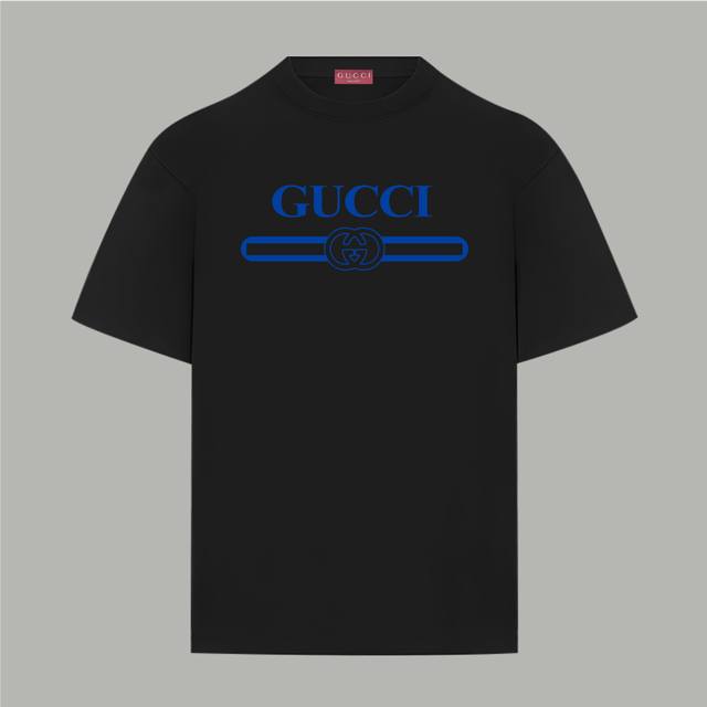 Gucci 古驰 官网同款 秀款限定腰带Logo字母 印花双纱纯棉短袖 - 280G双纱纯棉顶级面料 手感柔软 百分百纯棉独家出货 定染硫化黑无尘处理面料 -面