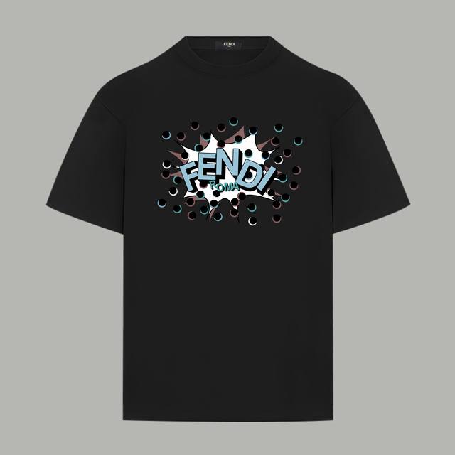 Fendi 芬迪 官网同款 秀款波点涂鸦Logo字母 印花双纱纯棉短袖 - 280G双纱纯棉顶级面料 手感柔软 百分百纯棉独家出货 定染硫化黑无尘处理面料 -面