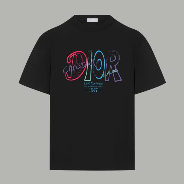 Dior 迪奥 官网同款 限定彩虹涂鸦Logo字母 印花双纱纯棉短袖 - 280G双纱纯棉顶级面料 手感柔软 百分百纯棉独家出货 定染硫化黑无尘处理面料 -面料