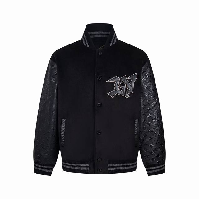 Louis V22Ss夏季新款暗黑小人棒球服路易 威登定制面料 Lv新款压纹压印外套棒球服Vibe风男女同款 独家款式 纯黑系列 尺码46 48 50 52