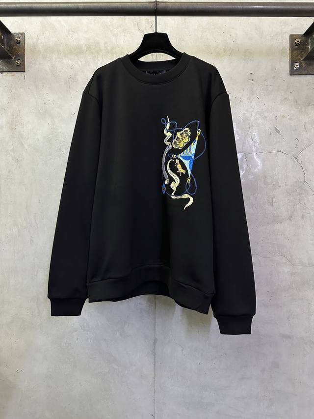 Louis Vuitton 26Ss Lv圆领进口刺绣长袖针织衫 面料:采用精梳全棉复合丝绒面料 定制五金 螺纹 辅料 对版对位 男女同款 -Color: 黑色