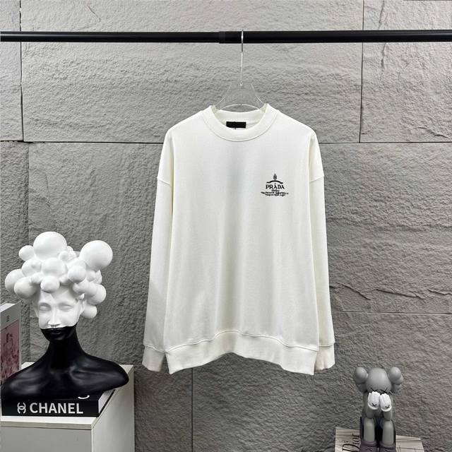 普拉*达 prad*A 2025早秋冬季新款 个性经典黑白字母立体刺绣工艺 定制毛圈面料 长袖圆领卫衣 男女同款 颜色：黑色 白色 尺码： S 90-130斤