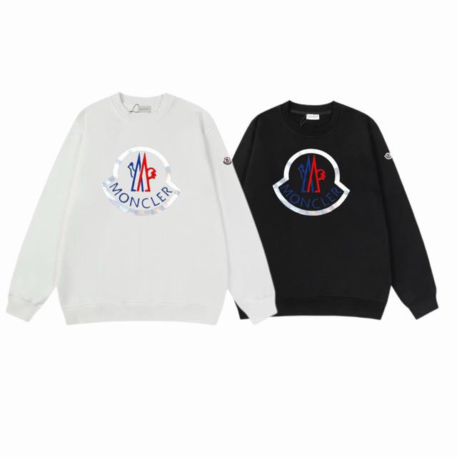 顶级代工品质 款号：M8055 Moncler 蒙口 官网同款印花图案 大毛圈圆领卫衣 - 400G重磅毛圈版本 百分百纯棉独家出货 定染硫化黑无尘处理面料 -