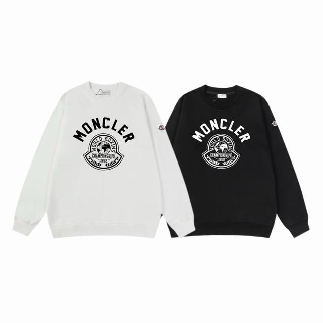 顶级代工品质 款号：M8053 Moncler 蒙口 官网同款印花图案 大毛圈圆领卫衣 - 400G重磅毛圈版本 百分百纯棉独家出货 定染硫化黑无尘处理面料 -