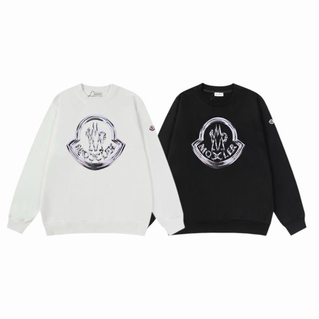 顶级代工品质 款号：M8042 Moncler 蒙口 官网同款印花图案 大毛圈圆领卫衣 - 400G重磅毛圈版本 百分百纯棉独家出货 定染硫化黑无尘处理面料 -