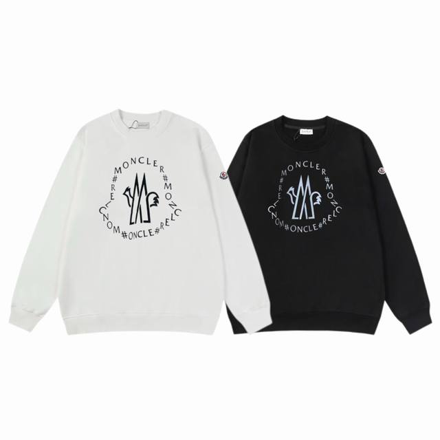 顶级代工品质 款号：M8040 Moncler 蒙口 官网同款印花图案 大毛圈圆领卫衣 - 400G重磅毛圈版本 百分百纯棉独家出货 定染硫化黑无尘处理面料 -