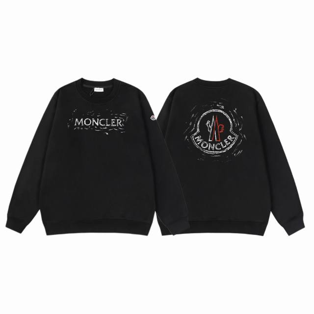 顶级代工品质 款号：M8039 Moncler 蒙口 官网同款印花图案 大毛圈圆领卫衣 - 400G重磅毛圈版本 百分百纯棉独家出货 定染硫化黑无尘处理面料 -
