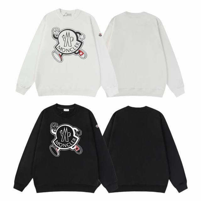 顶级代工品质 款号：8012 Moncler 蒙口 官网同款印花图案 毛圈抓绒圆领卫衣 - 400G重磅毛圈版本 百分百纯棉独家出货 定染硫化黑无尘处理面料 -