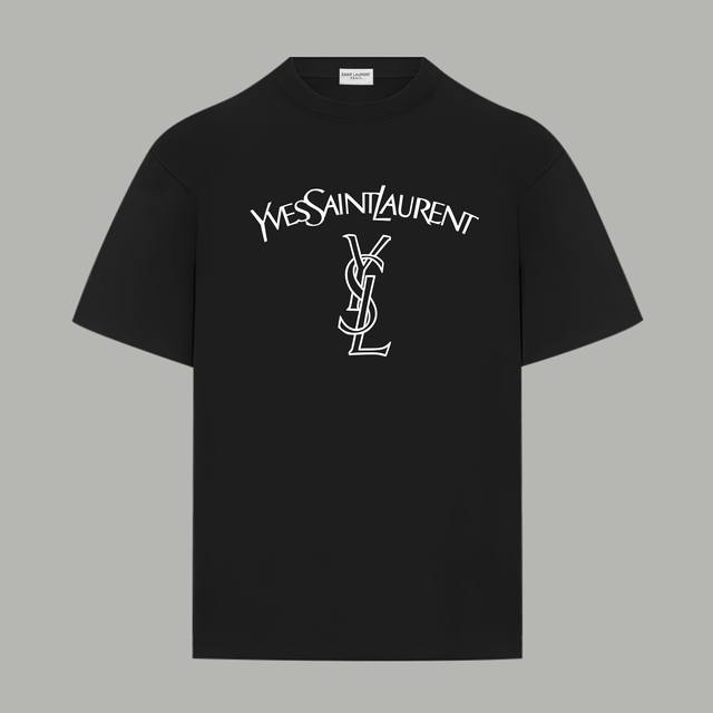 Ysl 圣罗兰 官网同款 秀款经典Logo字母 印花双纱纯棉短袖 - 280G双纱纯棉顶级面料 手感柔软 百分百纯棉独家出货 定染硫化黑无尘处理面料 -面料：2