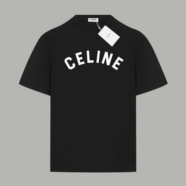 Celine 赛琳 官网同款 限定经典Logo字母 印花双纱纯棉短袖 - 280G双纱纯棉顶级面料 手感柔软 百分百纯棉独家出货 定染硫化黑无尘处理面料 -面料