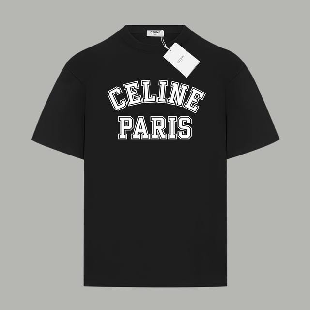 Celine 赛琳 官网同款 限定经典镂空Logo字母 印花双纱纯棉短袖 - 280G双纱纯棉顶级面料 手感柔软 百分百纯棉独家出货 定染硫化黑无尘处理面料 -