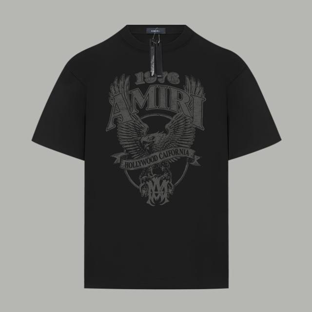 Amiri 官网同款 限定1976破损做旧Logo字母 印花双纱纯棉短袖 - 280G双纱纯棉顶级面料 手感柔软 百分百纯棉独家出货 定染硫化黑无尘处理面料 -