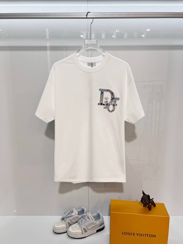 Dior 迪奥 2026新款 拼色万针刺绣蜜蜂字母Logo 男女同款 短袖T恤 定制320克重100％双纱纯棉面料 定染32支双股螺纹 领标吊牌主唛三标齐全 颜